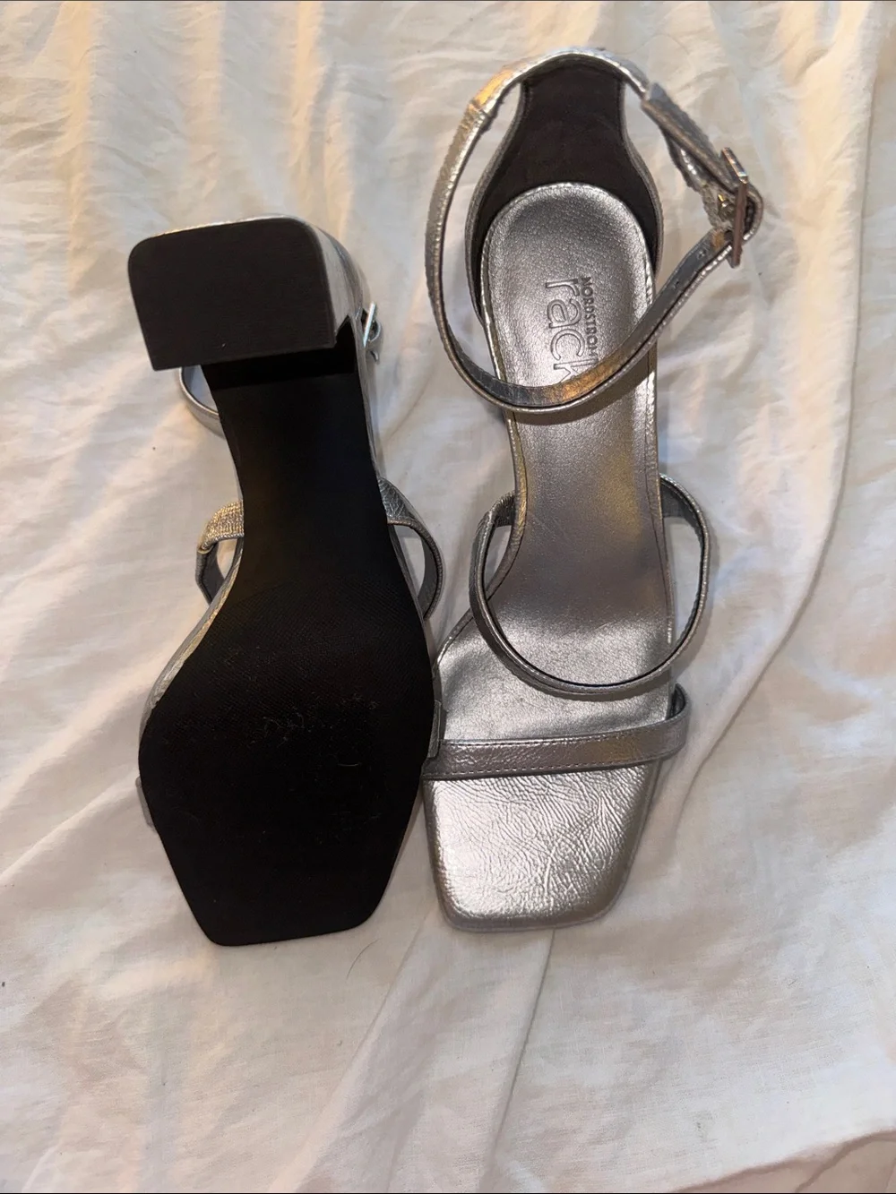 Nordstrom Rack Silver Strappy Block Heel Sandals - Metallic Women’s Size 5